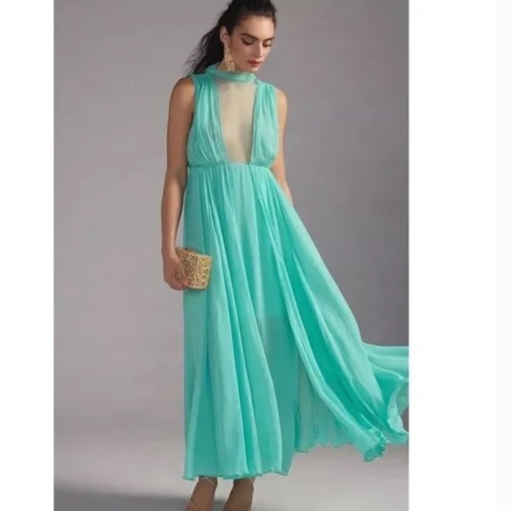 NWT Forever That Girl Sheer Plunge Chiffon Maxi Dress
